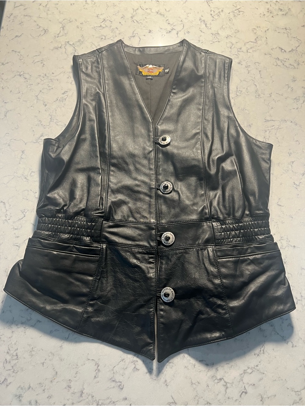 Harley-Davidson vintage black leather vest with a cinched waist Women’s XL